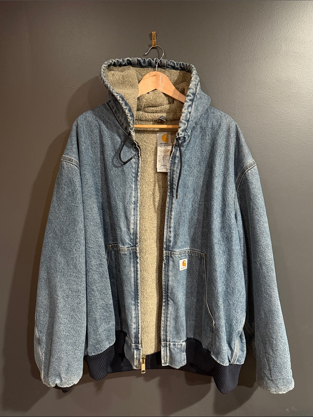 Carhartt Denim Hooded Jacket with Cream Sherpa Lining A$AP Rocky